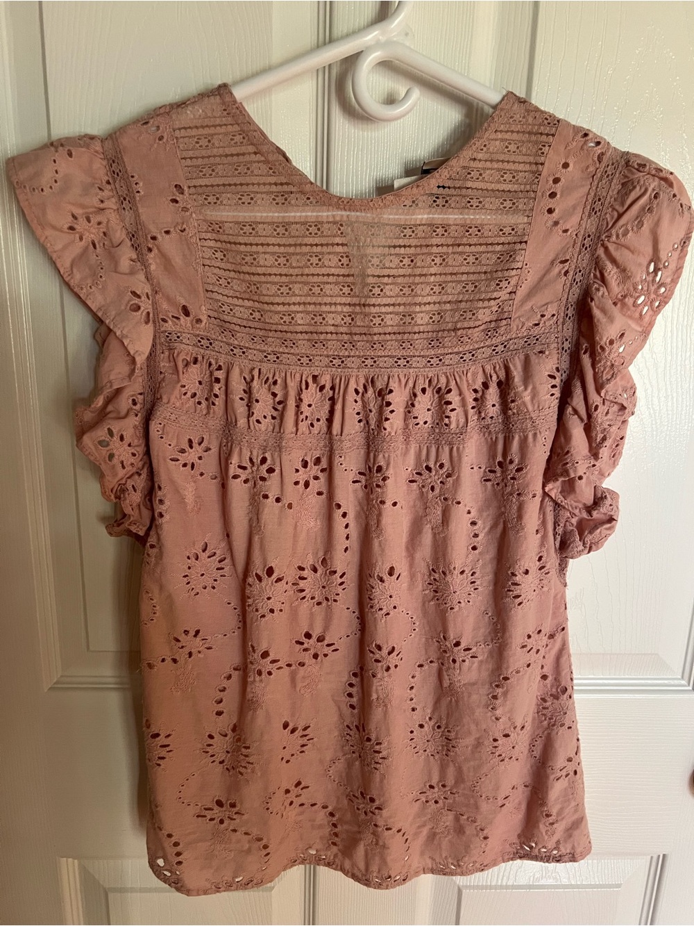 Women's Blush Eyelet Lace Short Sleeve Blouse